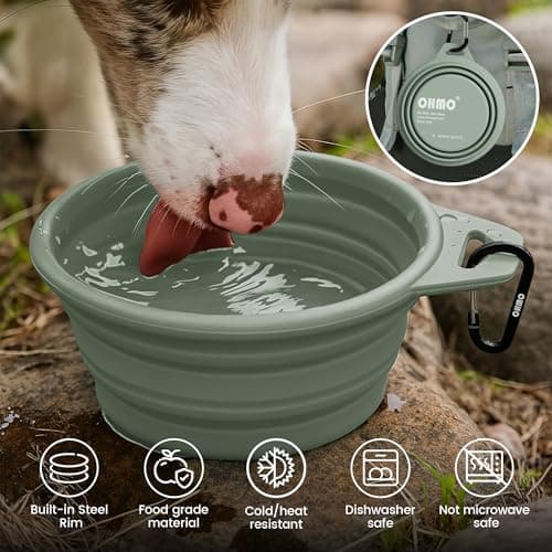 OHMO Large Collapsible Dog Bowl with Steel Ring, 800ml, Light Green — view 5