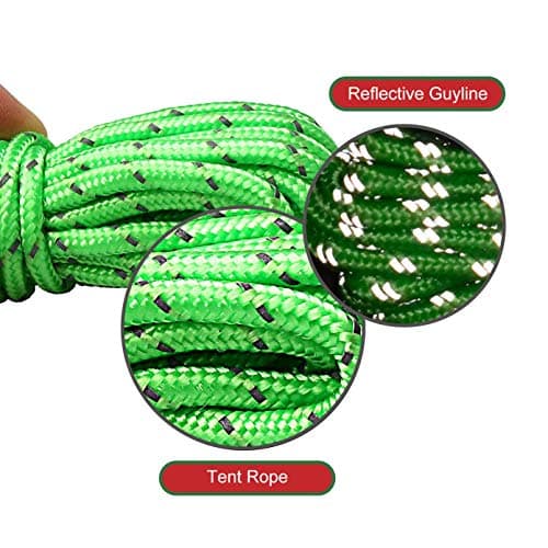 8 Pack Reflective Tent Guy Ropes, Light-Weight Tent Guide Lines Cord with Aluminum Tensioners Adjuster, 13 Feet Green Guy Rope Ideal for Outdoor Camping Hiking Awning Tents — view 4