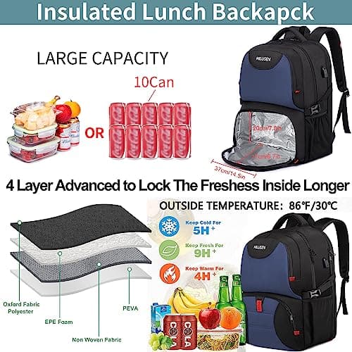 HILUSEN Extra Large Travel Laptop Backpack 50L,Lunch Backpack 17.3 Inch Business Work Backpack Bag With USB Charging Port,Water Resistant Big College High School Rucksack for Men Women Blue — view 3