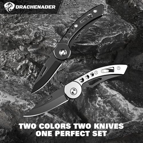 DRACHENADER 2-Piece Folding Pocket Knife Set W33-Y+H, UK Legal Non-Locking Knives with 2.40" Blade, Stainless Steel Silver, Black Mini Knives for Package Opening, Two-Hand Opening Non-Assisted Knife — view 2