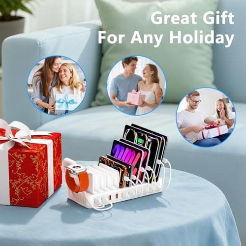 USB Charging Station 100W, 10 Port Multiport Phone Charger Station, Phone Charging Station With 10 Charging Cables and a Watch Holder, Desktop Charger for Smartphones, Tablets, and Other USB Devices — view 5
