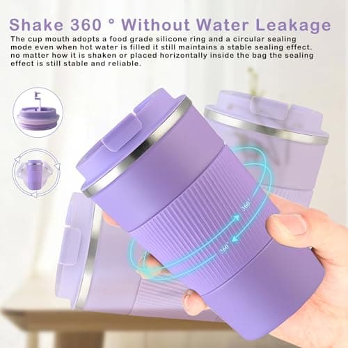 Senshuomy Travel Mug, Insulated Coffee Cup with Leakproof Lid, Reusable Coffee Cups Travel Cup, Stainless Steel thermaol Mug for Hot Cold Drinks (Purple 380ml) — view 2