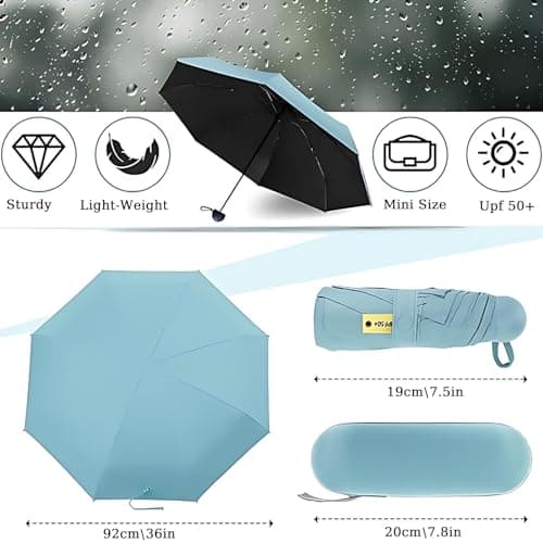 Shunshi Folding Travel Umbrella 6 Ribs Folding Sun Anti-UV Windproof Rain Umbrella,Fast Dry,Portable Pocket Lightweight Small Compact Umbrella with Capsule Case for Men Women Teens (Blue) — view 2