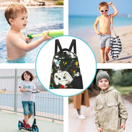 WAWSAM Kids Drawstring Gym Bag with Zippered Pocket and Water Bottle Pocket — view 5