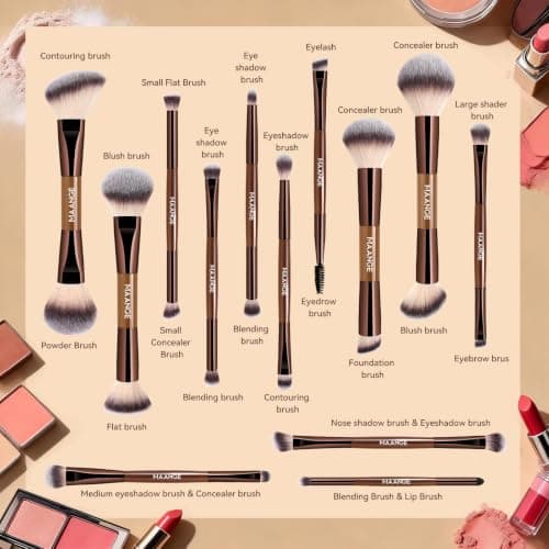 MAANGE13Pcs Makeup Brushes with Case, Professional Vegan Makeup Brush Set for Foundation, Powder, Eyeshadow, Dual-Ended Face Brushes, Coffee Gold — view 3