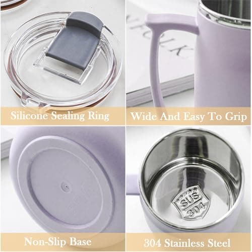 HZXYchen Stainless Steel Travel Mug with Handle – 304 Coffee Cup 500ml with Locking Lid – for Commute, Office & Outdoor – Purple — view 3