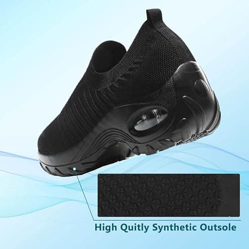 Womens Walking Shoes Slip On Trainers Arch Support Lightweight Running Shoes for Plantar Fasciitis Orthopedic Comfy Nurse Shoes Full Black UK 8 — view 6