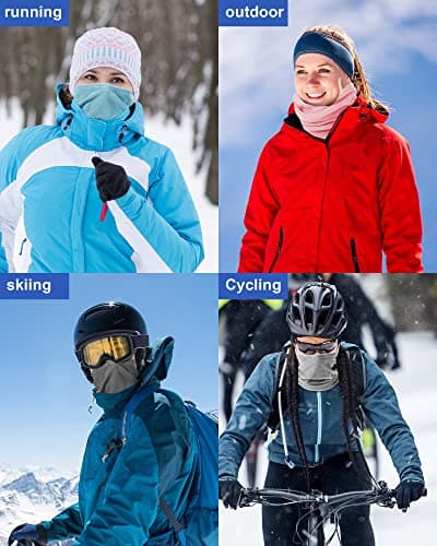 Hicarer 4 Pieces Winter Fleece Neck Warmer Snoods for Men Women Gaiter Thick Thermal Windproof Ski Neck Scarf Balaclava(Light Grey, Pink, Light Blue, Beige) — view 6