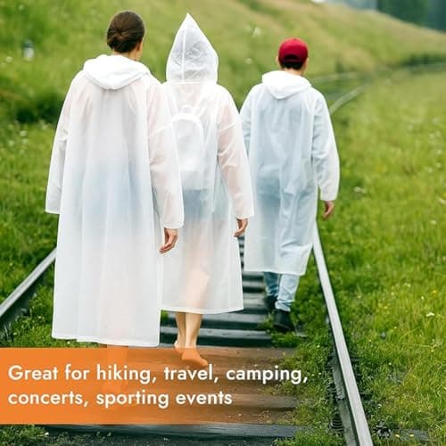 JXJIUA 2 Pack Rain Ponchos for Men/Women Adult Waterproof Reusable Emergency Raincoats with Hood and Drawstring -Lightweight White — view 6
