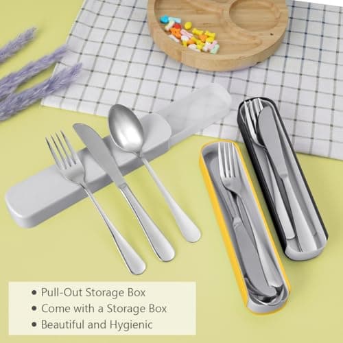 HOTUT 3 Pcs Travel Cutlery Set, Cutlery Set with Portable Pouch Case, Stainless Steel Flatware, Reusable, Portable Utensils for Home Outdoor Travel Picnic Office School Lunch Box, Grey — view 3