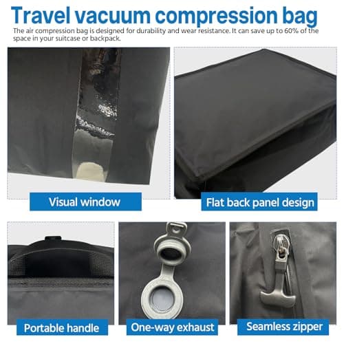 Vacuum Bags for Travel, IP67 Reusable Vacuum Compression Bags Lightweight Storage Bag Space Saver Suitcase Backpack Organizer for Clothes Bedding Luggage (17L) — view 3