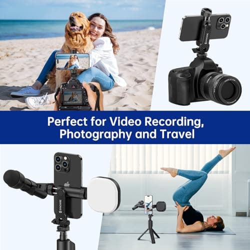 SYNCWIRE Tripod Phone Mount, Universal Smartphone Mount Adapter with 2 Cold Shoe and 1/4" Screw, 360° Rotates and 180° Tilts Adjustable Cell Phone Clamp Holder for Enhancing Mobile Photography Setup — view 6