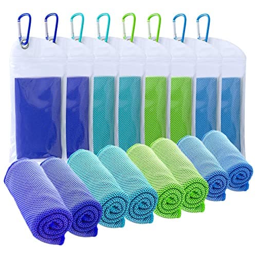 SZELAM Cooling Towel - 8 Pack, Soft & Breathable, Microfiber for Sports, Fitness & Outdoors (40"x12") - 2 Green, 2 Lake Blue, 2 Blue, 2 Dark Blue