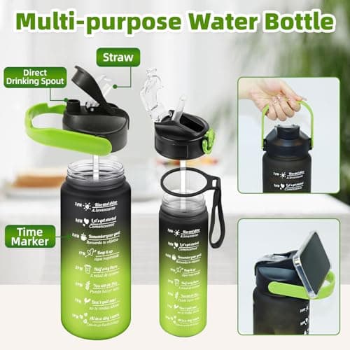 Weal4All 3 Pack Sports Water Bottles with Straws and Handle, 2L Large Plastic Drinking Bottle for Kids Adults Gyms School Home Office Outdoors, BPA Free & Leakproof — view 2