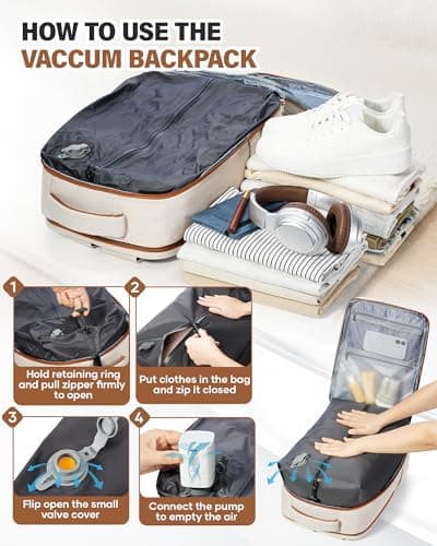 CADOLIM Vacuum Backpack Travel Bag With Pump,Large Travel Backpack for Women Men Ryanair 40x30x20 Underseat Hand Luggage Bag Carry On Cabin Size Flight Rucksack Fit 14/15.6 Inch Laptop Black — view 3