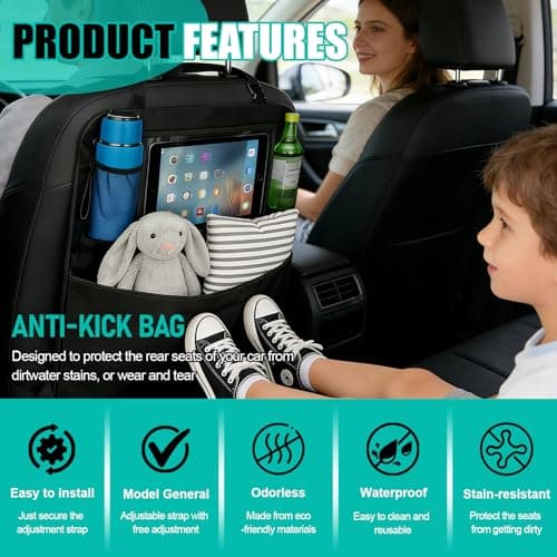 VBGURR Car Back Seat Organizer for Kids,Waterproof Kick Mat Storage Bag — view 4
