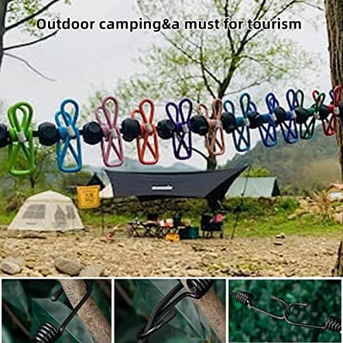 Portable Clothesline,Retractable Clothesline for Travel,Clothing line with 12 Clothes Clips,for Indoor Laundry Drying line,Outdoor Camping Accessories (colorful) — view 2