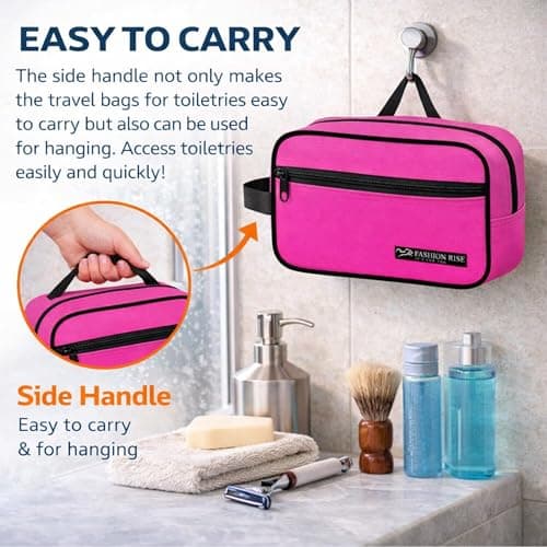 Water-Resistant Toiletry Bag for Men & Women - Lightweight Travel Wash Bag with Multiple Compartments, Compact Dopp Kit Cosmetic Organizer, Durable Nylon Shaving & Makeup Storage Case (Pink) — view 4