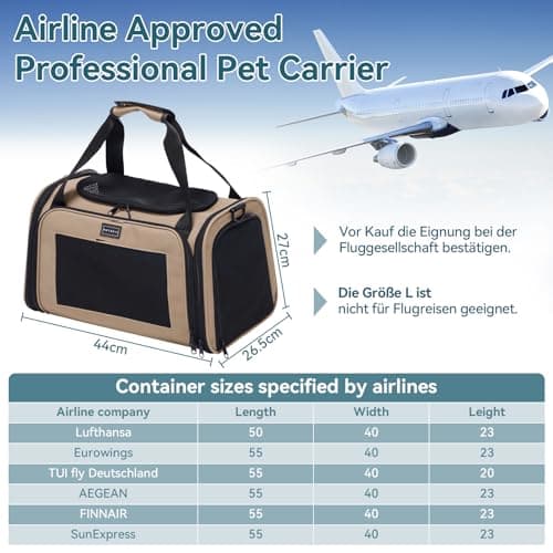 PETSFIT Cat Carrier Airline Approved, Soft Carrier for Small and Medium Cats Under 12 Lbs, Soft Cat Travel Bag, Kitten Carrier with Extendable Mat, Khaki — view 2