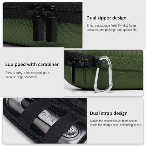 Travel Case for Electric Shaver for Braun Series 3/5/6/7/8/9, Hard EVA Storage Bag with Double Straps, Portable Protective Organizer for Men's Electric Shaver, Charger and Accessories, Olive Green — view 4