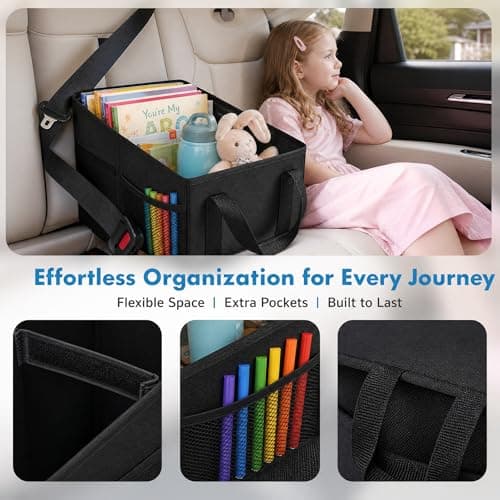 Lirynox Car Organiser, 31x25x25cm Car Seat Organizer Portable Waterproof Boot Storage Organisers with Handle Foldable Multi-Compartment Backseat Storage Caddy for Holds Toys Snacks Cups Books Tissue — view 4