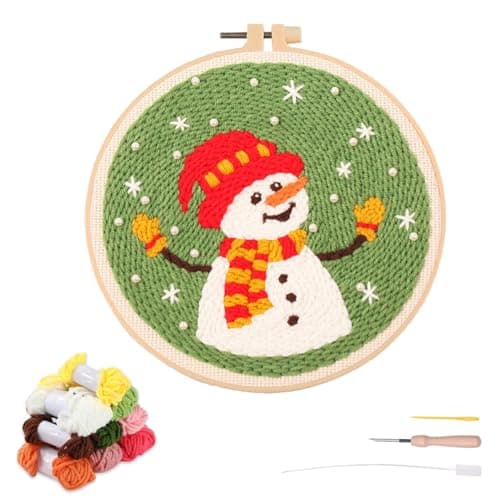 artcici Punch Needle Kit for Beginners with Christmas Snowman Pattern Tool and Yarn, Easy Embroidery Rug Hooking Set (Christmas Snowman)
