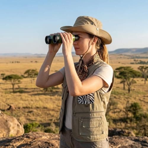 suction 3PCS Explorer Outfit, Retro Safari Style Attire with Leopard & Zebra Pattern, Practical Party Wear Equipped with Binoculars and Khaki Hat — view 4
