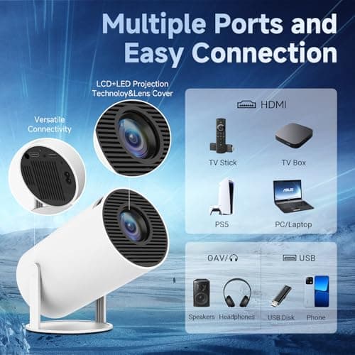 Mini Projector with WiFi & Bluetooth, SUMTAB 2026 Upgraded Portable Projector, 1080P & 4K Support Video Projector, Smart Projector for Home Outdoor, Compatible with iOS/Android/Windows — view 2