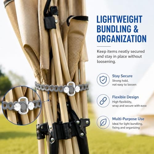 4 PC Modular Straps,Flexible Multi-Tool,80 Pound Load,18" lengths,Gear Strap,Reusable Multitool Utility Gear Ties for Camping,Outdoor Adventure,Luggage,Tool Organization,Travel,EDC（Grey） — view 6
