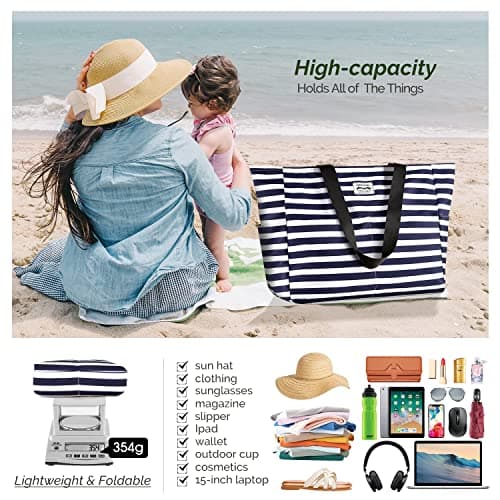 HOMESPON Large Waterproof Beach Bag for Women, Zippered Pool Tote — view 3