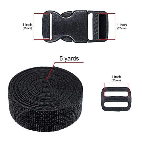 1-Inch Webbing Strap Kit - 20 Flat Side Release Buckles - 20 Tri-Glide Slides - 1 Roll 5 Yards Nylon Webbing Straps - DIY, Luggage Straps, Pet Collars, Backpacking, and Repairs — view 2