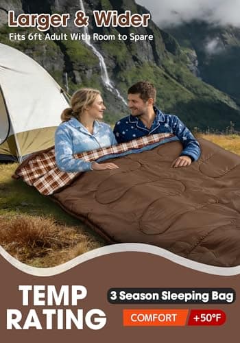 WERTYCITY Flannel Double Sleeping Bag with Draft Tube for 2 Person Camping — view 3