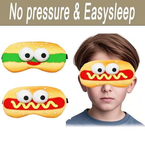 NganSuRong 2Pcs Funny Food Sleep Eye Mask Hamburger & Hot Dog, Adjustable Eyeshade for Girls and Boys Cute Quirky Gift, Design Eye Blinder for Travel/Sleeping/Shift Work (Hamburger & Hot Dog) — view 3