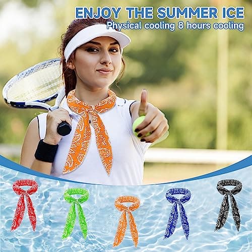 KoMico 5 Pack Summer Cooling Neck Wrap Ice Towel, 5 Color Cooling Scarf for Neck Fast Cooling Towels Bandana, Keep Cool Ice Headband for Gym Golf Yoga — view 2