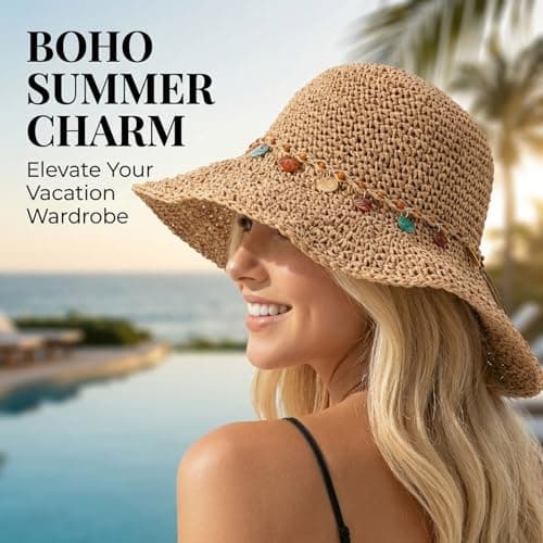 Higijapuf Sun Hats For Women UK, Straw Hat Foldable Summer Cap With UPF 50 Protection, Ladies Sunhat Wide Brim, Beach Headwear With Chin Strap, Packable For Holiday Travel — view 6