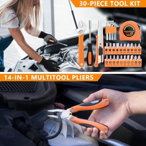 HLWDFLZ Car Emergency Kit - Portable Air Compressor, Roadside & Winter Travel Assistance, Safety Kit for Cars & Trucks (Orange) — view 5