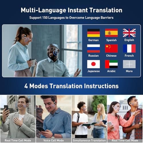 Velvora AI Translation Earbuds – Real-Time Translator Earbuds with 144 Languages, Wireless Translation Headphones for Travel & Business, Smart Translation Device for iOS & Android (Black) (black) — view 2