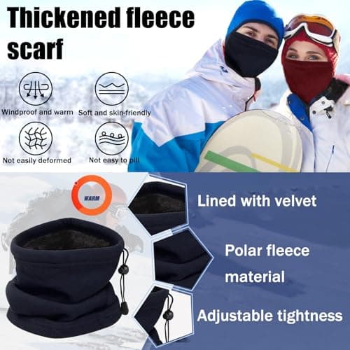 JSTHHTT 2 Pack Thermal Knitted Snood Scarf Thick Winter Cold Weather Neck Warmer Windproof Neck Gaiter Snood for Men Women Face Tube Scarf Headwear (2, Navy Blue, Burgundy) — view 3