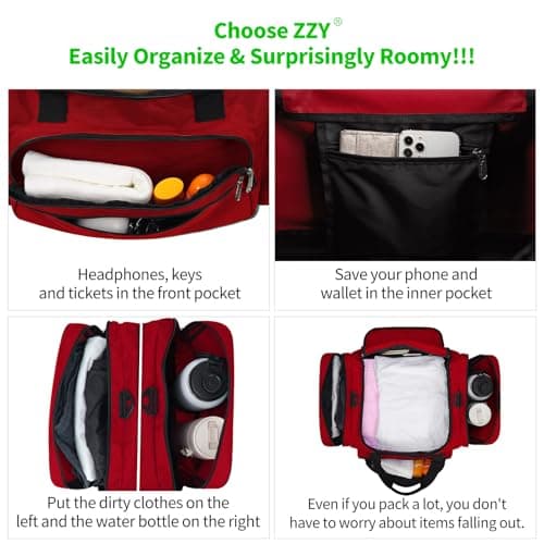 ZZY Gym Duffle Bag, 40L Sports Holdall, Red — view 3