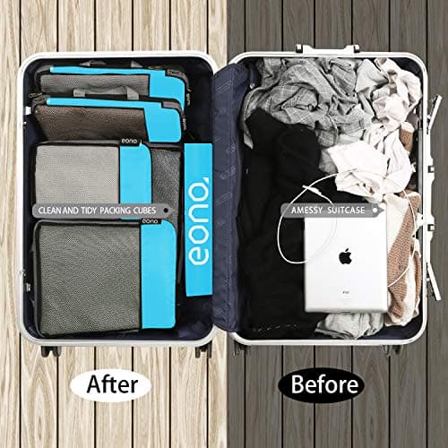 Eono Compression Packing Cubes, Luggage Organiser Set, Extensible Suitcase Organiser, Packing Organisers for Suitcases, Packing Cubes for Travel or Home Storage - Blue, 6 Set — view 5