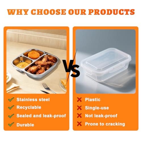 Betinyar 2PCS Stainless Steel Snack Containers, Leak-proof 3-Compartment Food Prep Containers with Individual Sealing Lids, Reusable Food Storage for Travel, Camping, Work and Fitness — view 4