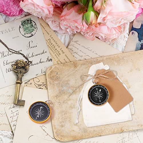 60 Pcs Compass Flashlight Wedding Favors Set Souvenir Present with Kraft Tags Tie and White Organza Bag Wedding Favors for Guests Birthday Wedding Nautical Travel Party (Compass) — view 5