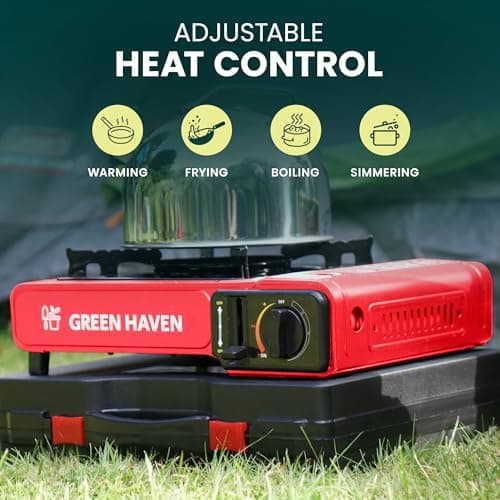 Green Haven Camping Stove Gas Portable | Carry Case & Auto Ignition, Red — view 3