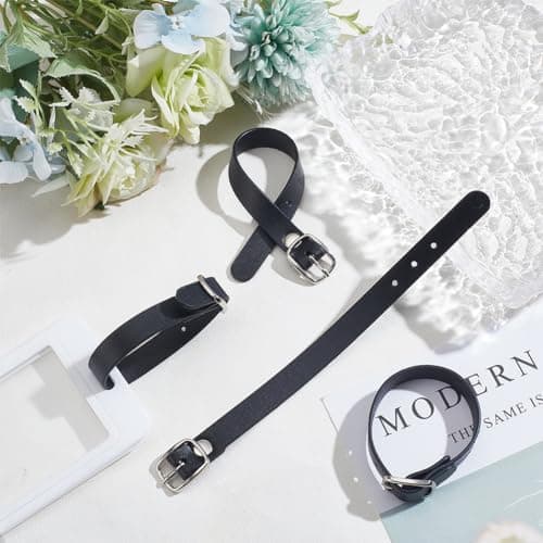NBEADS 4 Pcs Leather Luggage Straps, 19.2×1.2cm Black Kilt Extender Buckle Straps Mini Suitcase Belts for ID Name Card Pass Hanging Accessories Tight Fitting Kilts — view 4