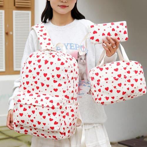 3 In 1 Student Cute Backpack Set, Large Capacity Water Resistant Nylon School Backpack With Matching Lunch Bag Pencil Pouch, For Girls Back To School Gift(L) — view 4