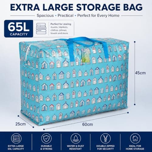 Extra Large Storage Bags laundry Blue Beach huts (65 ltr) — view 2