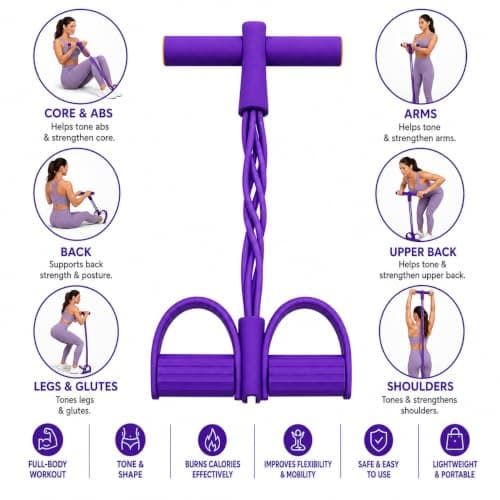 WANVE Pedal Resistance Band with Handle, 6-Tube, Home Workout Full Body Exercise, Pilates & Yoga, Foot Resistance Training Band with Handles for Arms, Legs, Abs & Waist — view 4