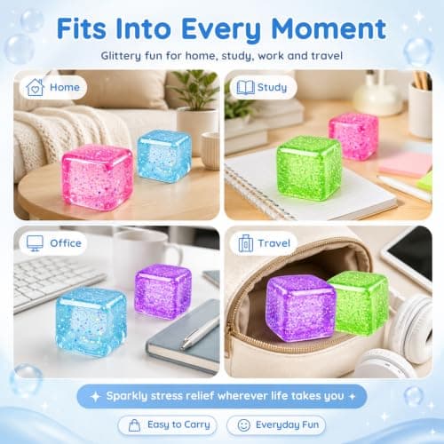 Glitter Squishy Cube Stress Relief Toy, Soft TPR Fidget Squeeze Toy(Purple) — view 4