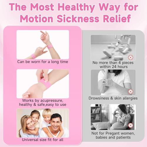 MEIYYJ Travel Sickness Bands Adult Motion Sickness Bands for Kids Cruise Travel Essentials Anti Sickness Wristbands for Pregnancy Women, 2 Pairs (Pink,Blue) — view 5