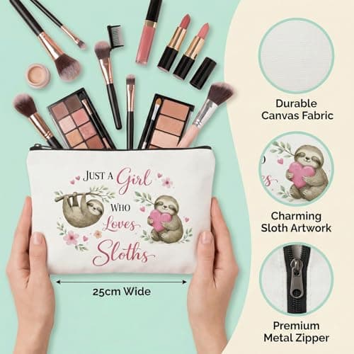 prezentz Sloth Gifts for Women, 3 Piece Cute Animal Lover Gift Set with Sloth Makeup Bag Cotton Socks and Stainless Steel Keyring, Birthday & Christmas Gift for Girls Daughter Sister Friend — view 5